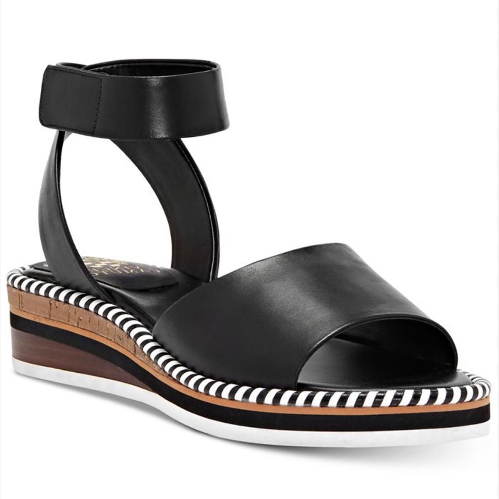 Vince Camuto Marieno black wide ankle strap leather espadrilles SZ 8.5